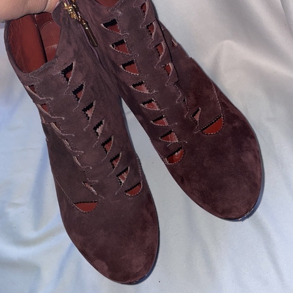 Aerin Stenet Bootie Maroon Suede Leather Cut Out Heeled Bootie size 8 - Picture 11 of 14
